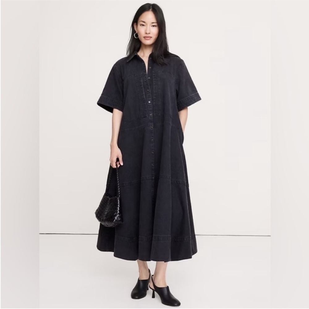 NEW! Banana Republic Black Wash Denim Trapeze Maxi Shirt Dress - Multiple